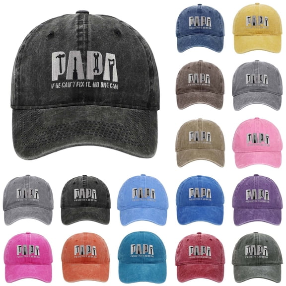Men's Vintage Washed Dad Hat - "PAPA" Embroidered Baseball Cap with Tool Motif, Adjustable Retro Cotton Cap for Father's Day-Black