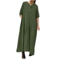 thumbnail image 1 of Cameland Robe d'Été Décontractée pour Femmes Col en V Boutons Solides Manches 3/4 Ample, 1 of 7