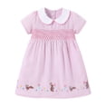 thumbnail image 2 of Huowey Girls Baby Classic Dresses Easter Bunny Plaid Floral Embroidery Checkered Summer A-Line Dress Peter Pan Collar Short Puff Sleeves Comfortable Casual Dress Outfit Dailywear,Light Pink,3-4 Years, 2 of 7