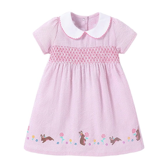 Tisuna Easter Bunny Dress For Girls Toddler Fashion Print Short Sleeve Crew Neck Dresses Breathable Lightweight Little Baby Girls Festival Party Outfits Light Pink Size 2-3 Years