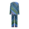 thumbnail image 5 of Pajamas for Women 2 Piece Sets Graphic Print Long Sleeve V Neck Top and Full Length Bottoms Pjs Outfits (L, Light Blue), 5 of 5