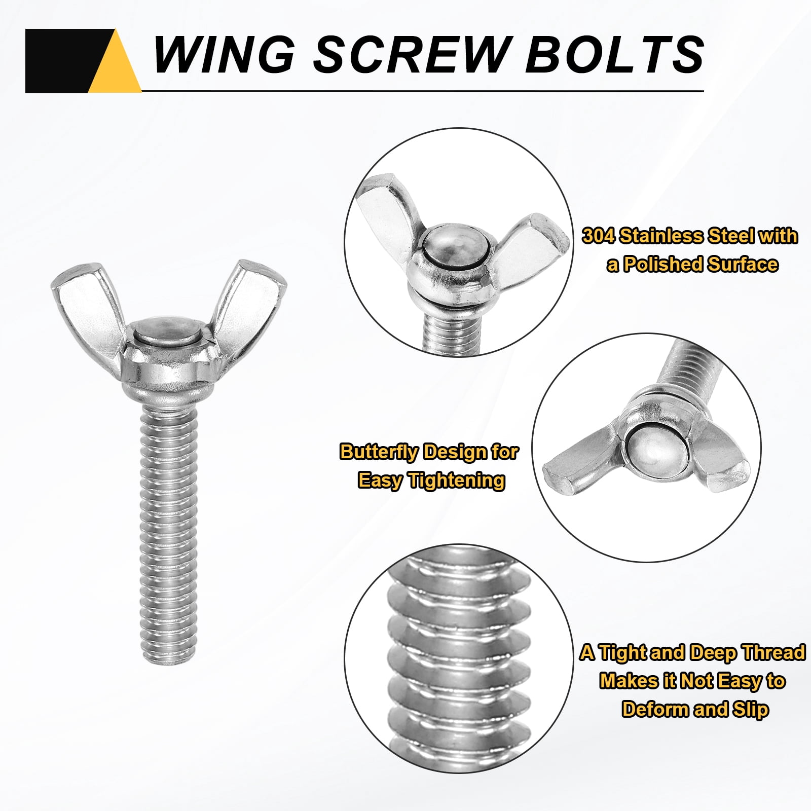 Uxcell 15 Pack 1/4-20" x 1-1/4" Wing Butterfly Screw Bolts, 304 Stainless Steel Machine Fastener, Thumb Hand Screws for Electronic Equipment, Silver Tone