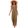 thumbnail image 2 of Jumpsuits for Women Sleeveless Wide Leg Loose Overalls with Pockets Bow Straps Summer Vacation Beach Long Rompers Khaki L, 2 of 5