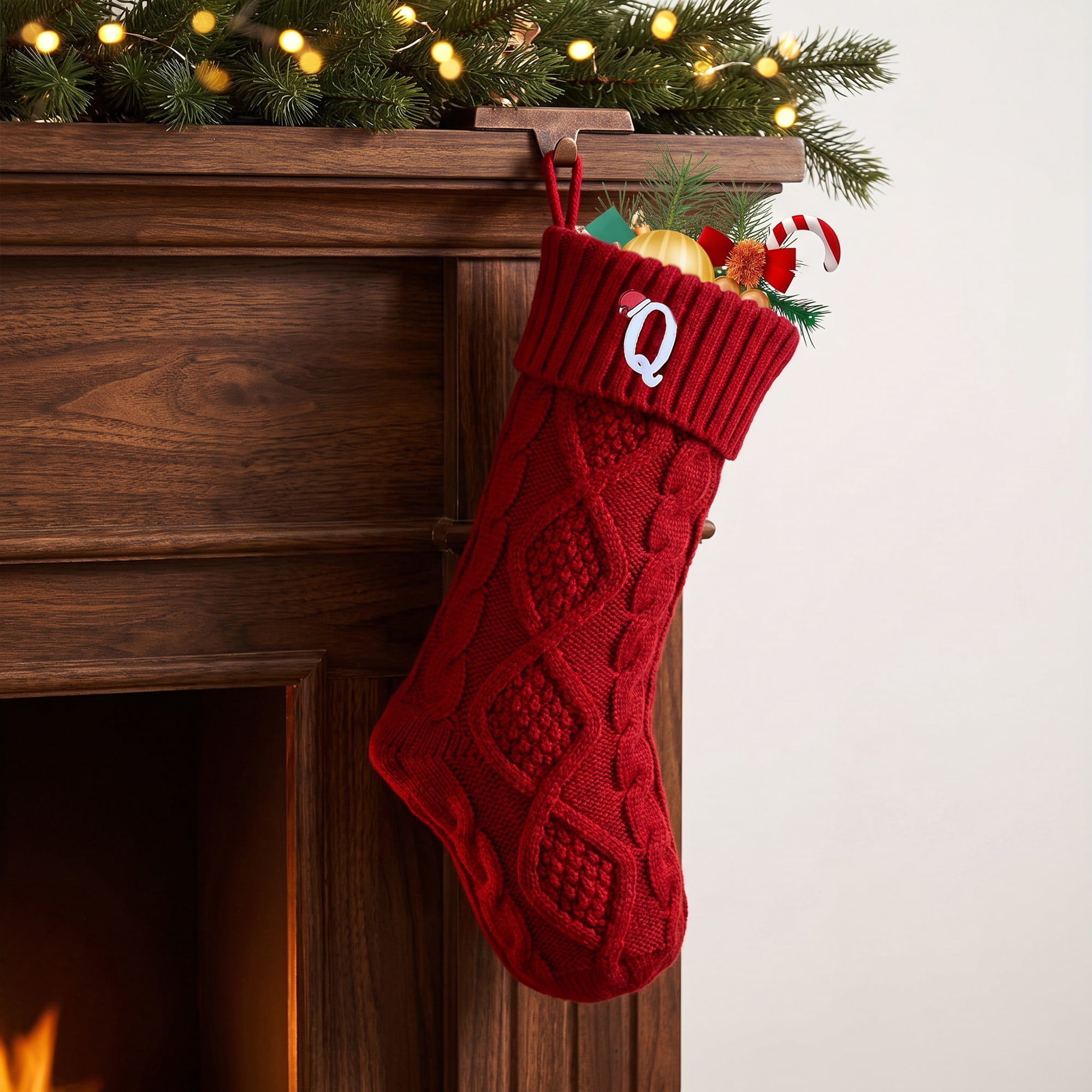 Unique Bargains Canine Bone Christmas Stocking Luxury Puppy Holiday Keepsake Sack Red Letter Q 17"