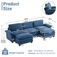 thumbnail image 2 of Ktaxon 120" W Sectional Convertible Sofa U Shaped Modular Couch with Double Chaise Coarse Linen Sleeper Set with 3 Oversized Seats Blue, 2 of 9
