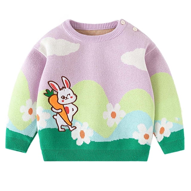 LOVZFMLL Sweaters for Girls, Crew Neck Ribbed Pullover Cartoon Colorblock, Casual Cute Fall Clothes Warm Winter Tops Toddler Girls Clothes for 4-5 Years
