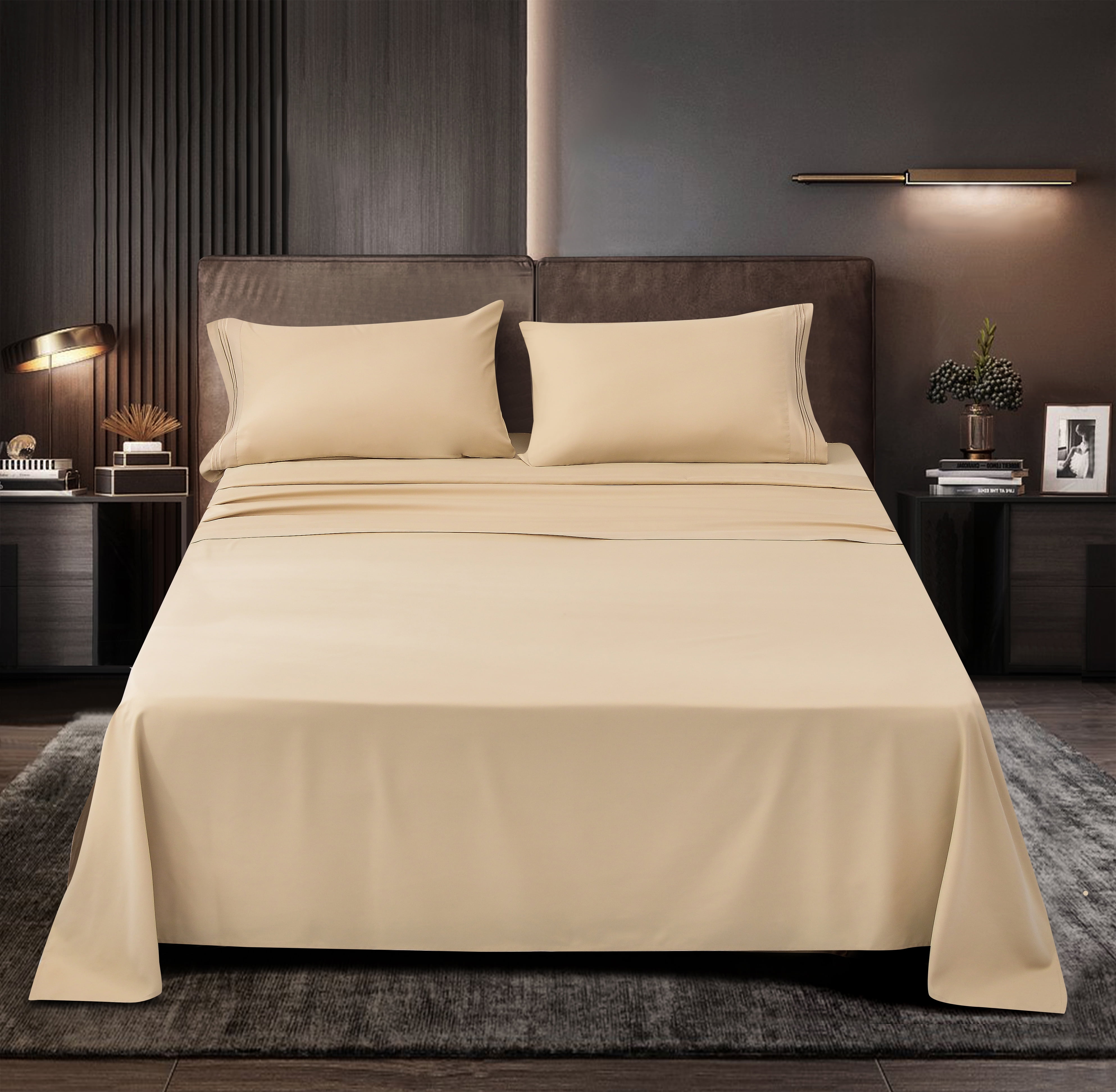 Rayon Bamboo Sheets Set California King Beige Sheets Deep Pocket 4 Piece
