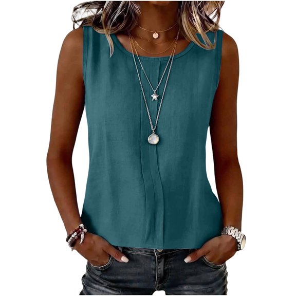 IYYVV Linen Tank Tops for Women Summer 2026 Casual Sleeveless Cotton Shirts Ruched Comfy Loose Fit Lightweight Gauze Cami 2026 Turquoise XL