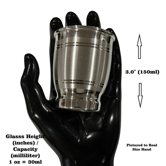 999 Pure Silver Hallmarked Designer Heavy Glass - Style#02 Glass Height & Capacity: 3.0-inch (150ml)