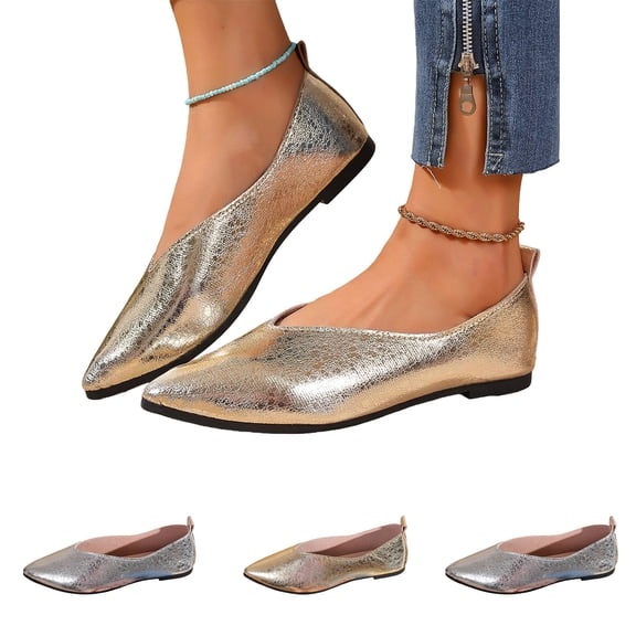 longantii Mary Jane Shoes for Women Slip on Dressy Ballerina Flats 2026 Comfy Non-Slip Flats for Office Casual Work Gold