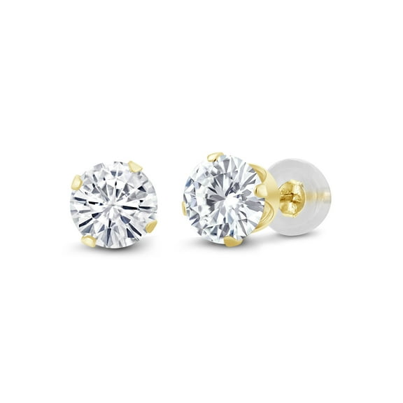 Gem Stone King 14K Yellow Gold Moissanite Stud Earrings for Women Men | 2.00 Cttw | Round 6.5MM | Gold Earrings for Women Men