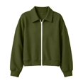thumbnail image 7 of Ovzne Women's Zip Up Cropped Cardigan Lapel Collar Long Sleeve Jacket Drop Shoulder Ribbed Hem Casual Coat,Army Green Jackets for Women, 7 of 7