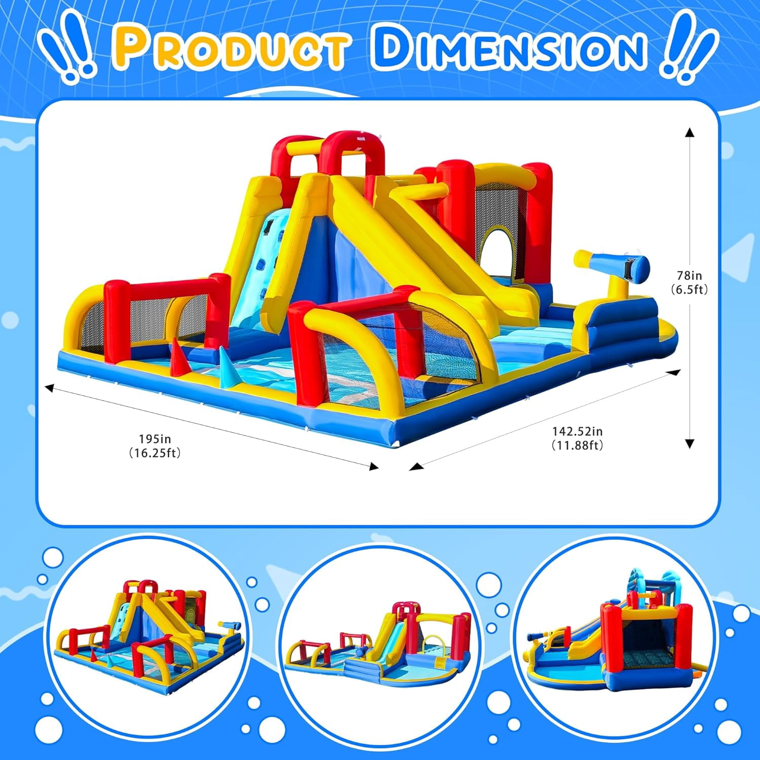Cuoote Inflatable Water Slide for Kids, 8 in 1 Giant Water Park for Backyard Outdoor with Long Slide, Air Blower, 2 Mins Blow Up