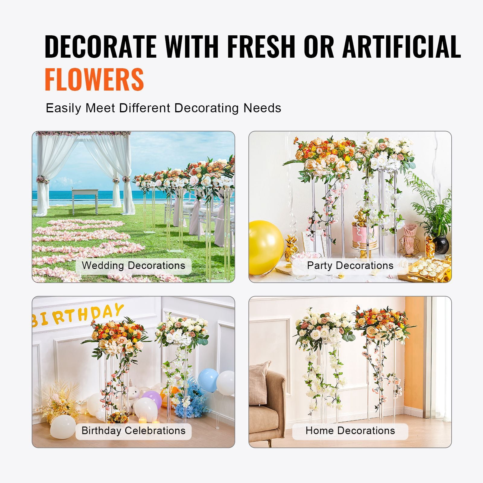 Acrylic Wedding Flower Stand Cube, Geometric Design, 33 lbs Capacity, Tool-Free Assembly, for Tabletop Background Event Decoration