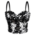 thumbnail image 2 of VISALY Women's Sparkly Sequin Bustier Crop Top Shiny Sequin Push Up Club Party Corset Top&nbsp;Glitter Camisole Tank Top Spaghetti Strap Top Tight Fitting Tank Top Trendy Sleeveless Tube Tops Black L, 2 of 5