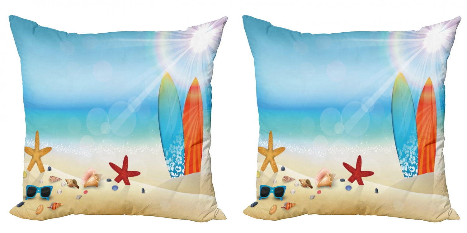 Beach Huts Nautical Seaside Coastal Handmade Cushion Cover Red Blue Grey 16" 