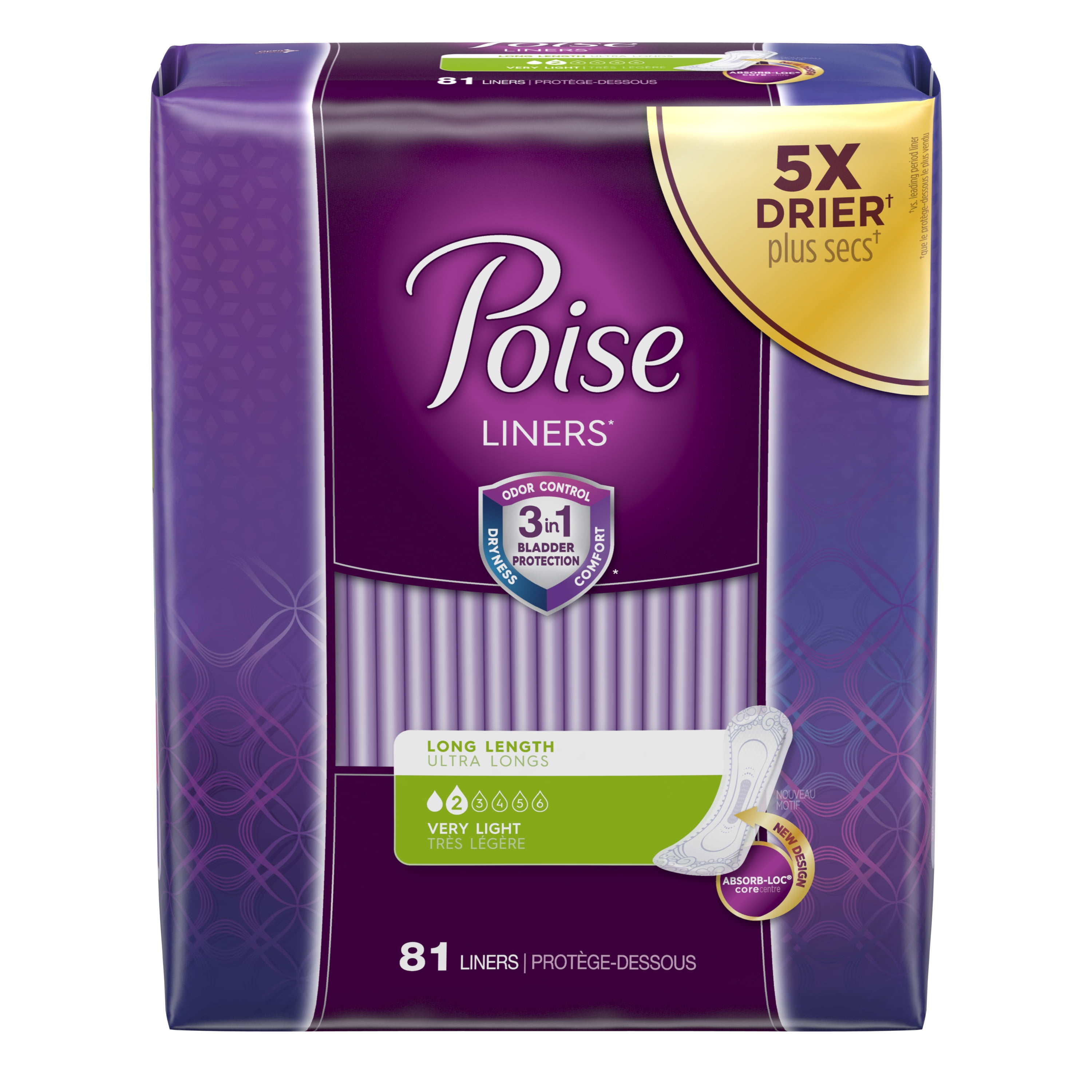 Poise Incontinence Panty Liners, Very Light Absorbency, Long, 81 Ct
