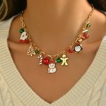 JUSIP Cute Christmas Snowman Gingerbread Necklace | 1pc with Santa Hat Charms, Red & Green Bead Accents & Golden-Tone Chain - Festive Jewelry Gift for Women, Year-Round Wear