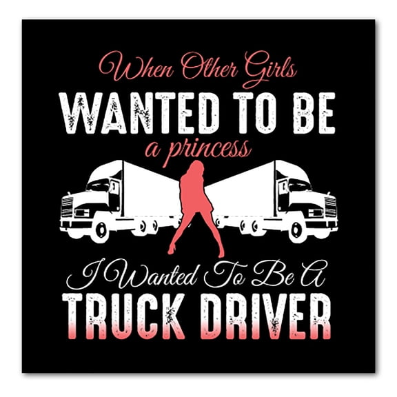 DistinctInk Custom Bumper Sticker - 10" x 10" Decorative Decal - Black Background - Other Girls Princess Wanted to be Truck Driver