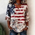 thumbnail image 2 of XAOFW Patriotic Graphic T Shirts For Women 3/4 Sleeve V Neck Button Tee Red White And Blue Print T-Shirts 250th Anniversary Versatile Top XXL, 2 of 4