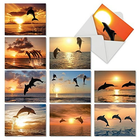 'M6460TYG SUNSET DOLPHINS' 10 Assorted Thank You Notecards Featuring Inspirational and Relaxing Images of Leaping Dolphins Silhouetted Against the Setting Sun with Envelopes by The Best Card