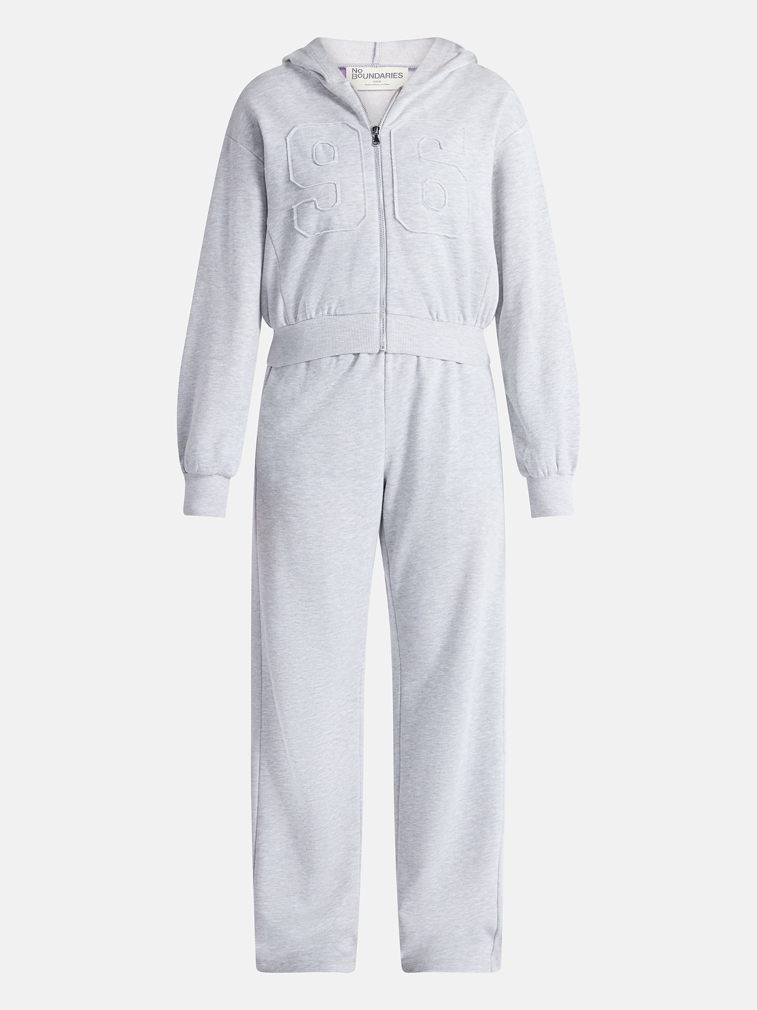 No Boundaries Embroidered Fleece Zip-Up Hoodie and Pants Set, 2-Piece, Women's XXS-4X