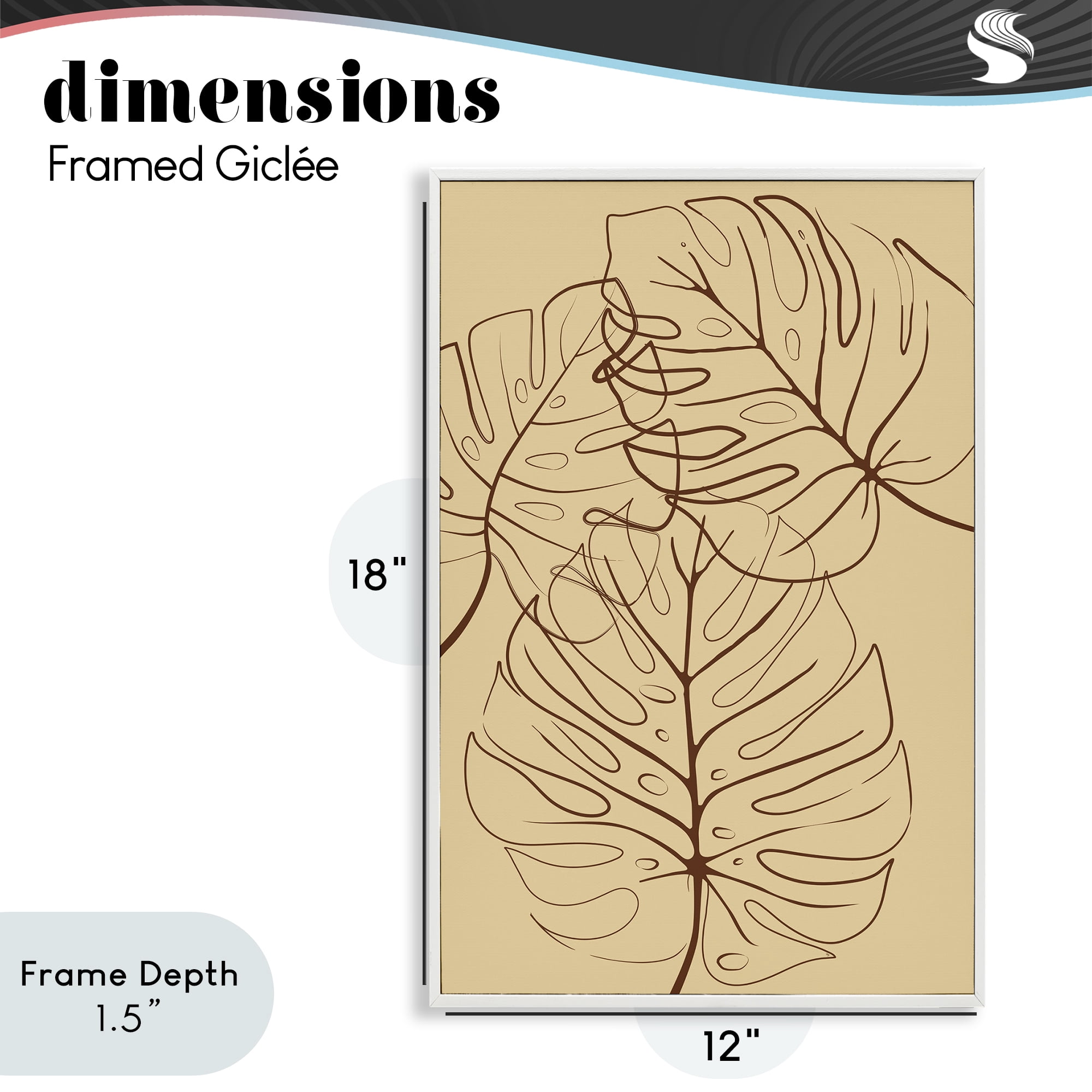 Stupell Industries Autumn Monstera Leaf Contour White Framed Giclee Art, design by Martina Pavlova