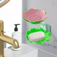 thumbnail image 5 of Double Layer Soap Dish Holder for Shower Cute Lotus Shape Adhesive Tray Wall Mounted No-Drilling Drain Soap Box Soap Rack for Bathroom Bathtub Kitchen Organization, 5 of 8