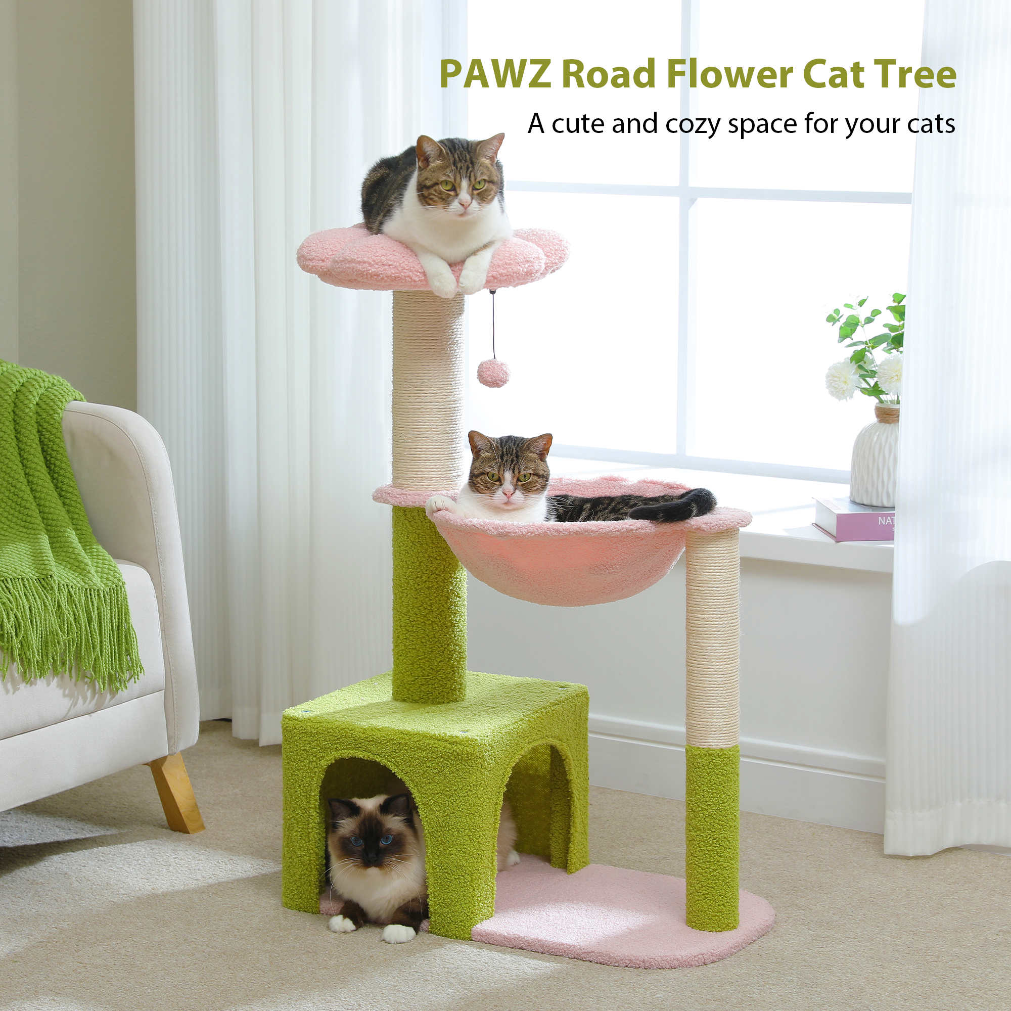 Pawz Road 36.6" Flower Cat Tree Tower, Pink photo 3