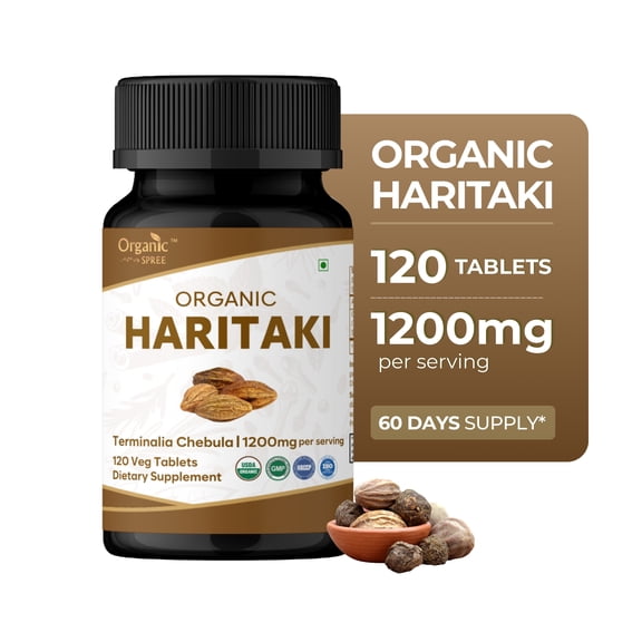 ORGANIC SPREE Haritaki Tablets 120 Count – Terminalia Chebula Herbal Supplement for Daily Wellness – USDA Organic Certified