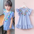 thumbnail image 5 of Odeerbi Toddler Dress Girls Princess Dresses Ruffle Sleeve Tassels Stripe Print Dress Outfits Baby Clothes Blue, 5 of 9