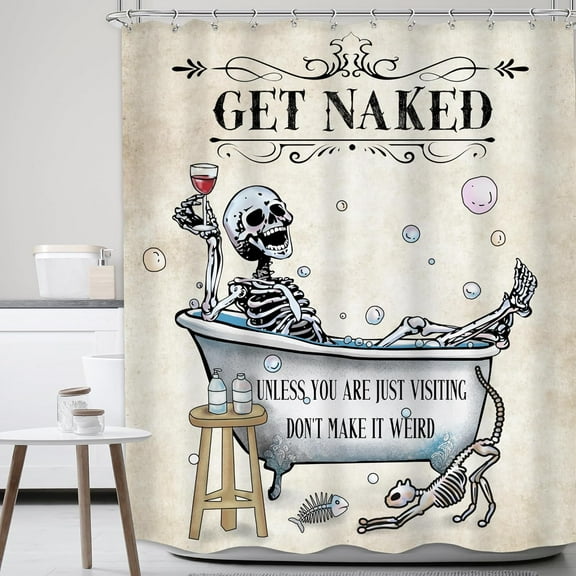 Rdsfhsp Funny Skull Skeleton Shower Curtain 72Wx72H Gothic Spooky Bone in Bathtub Halloween Vintage Bath Curtain
