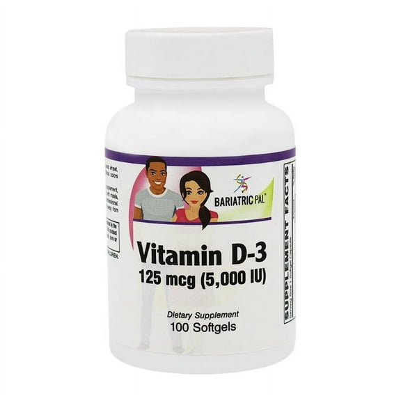 Vitamin D-3 125mcg (5000 IU) - Easy Swallow Vegetarian Softgels by BariatricPal Size: 100 Softgels