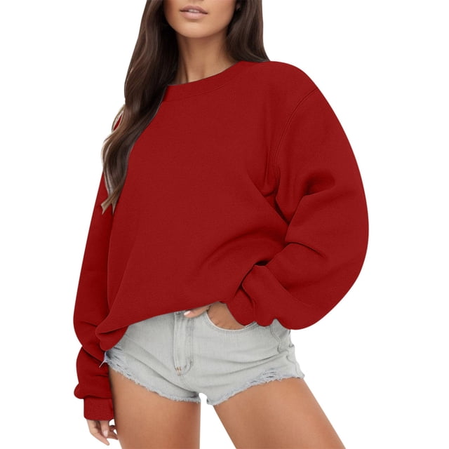GPOECD Chandail à Manches Longues pour Femmes, Col Rond, Coupe Ample, Confortable, Automne, Décontracté, z9262-Rouge, TG