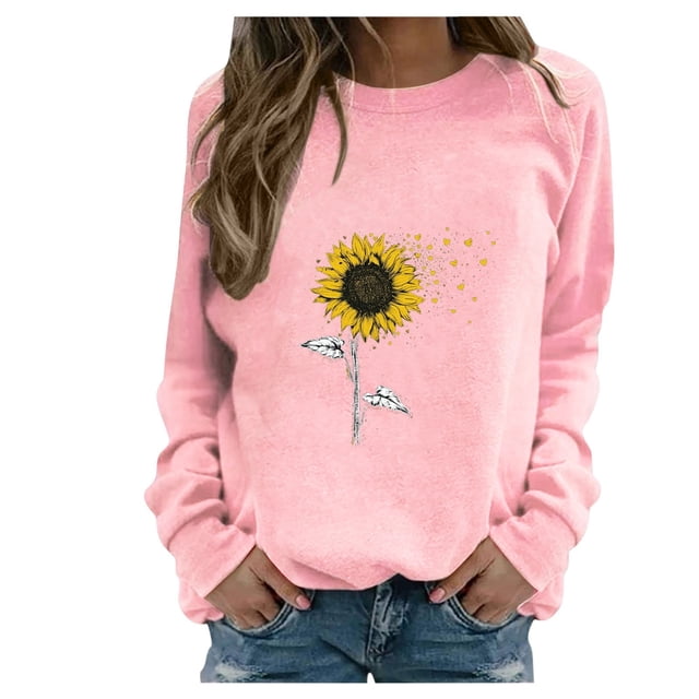 HKEJIAOI Chandail Graphique Tournesol Femme Manches Longues T-Shirt Décontracté Col Rond chandail Ample, c-Rose TG