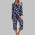 thumbnail image 2 of XFLWAM Women's Sleepwear Capri Pajama Sets Long Sleeve Two-Piece Pjs Crew Neck Lounge Sets Tops & Capri Pants with Pockets, 2 of 5