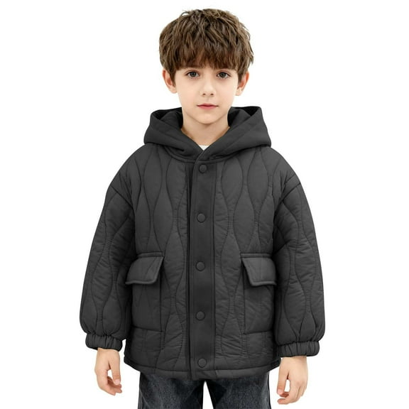 NAISIBABY Boys Winter Quilted Coat, Fashion Hooded Thicken Warm Button Up Kids Padded Jacket with Pockets Black 7T