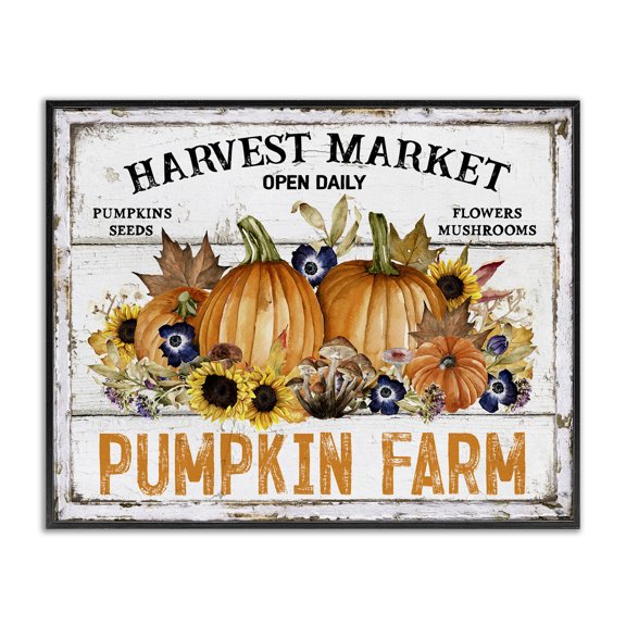 Stupell Industries Pumpkin Farm with Sunflowers Holiday Painting Black Framed Art Prints Wall Art, 14 x 11