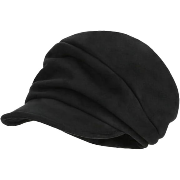Womens Faux Suede Pleated Beret Cap Vintage Fall Winter Warm Newsboy Cap with Visor