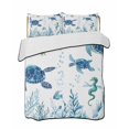 thumbnail image 2 of Blue Green Sea Turtle Twin Size Down Alternative Comforter, Lightweight Comforter Quilt Bedding Set with Pillow Shams Summer Ocean Coral Fish Seahorse All Seasons Bed Comforter Duvet Insert 68"x86", 2 of 7