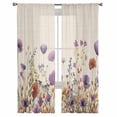 thumbnail image 7 of Sheer Curtains 108 inches Long, Purple Flowers Plants Watercolor Floral Retro Linen Light Filtering Sheer Window Curtains Rod Pocket Voile Drapes for Bedroom Living Room, 52"W x 108"L 2 Panels, 7 of 7