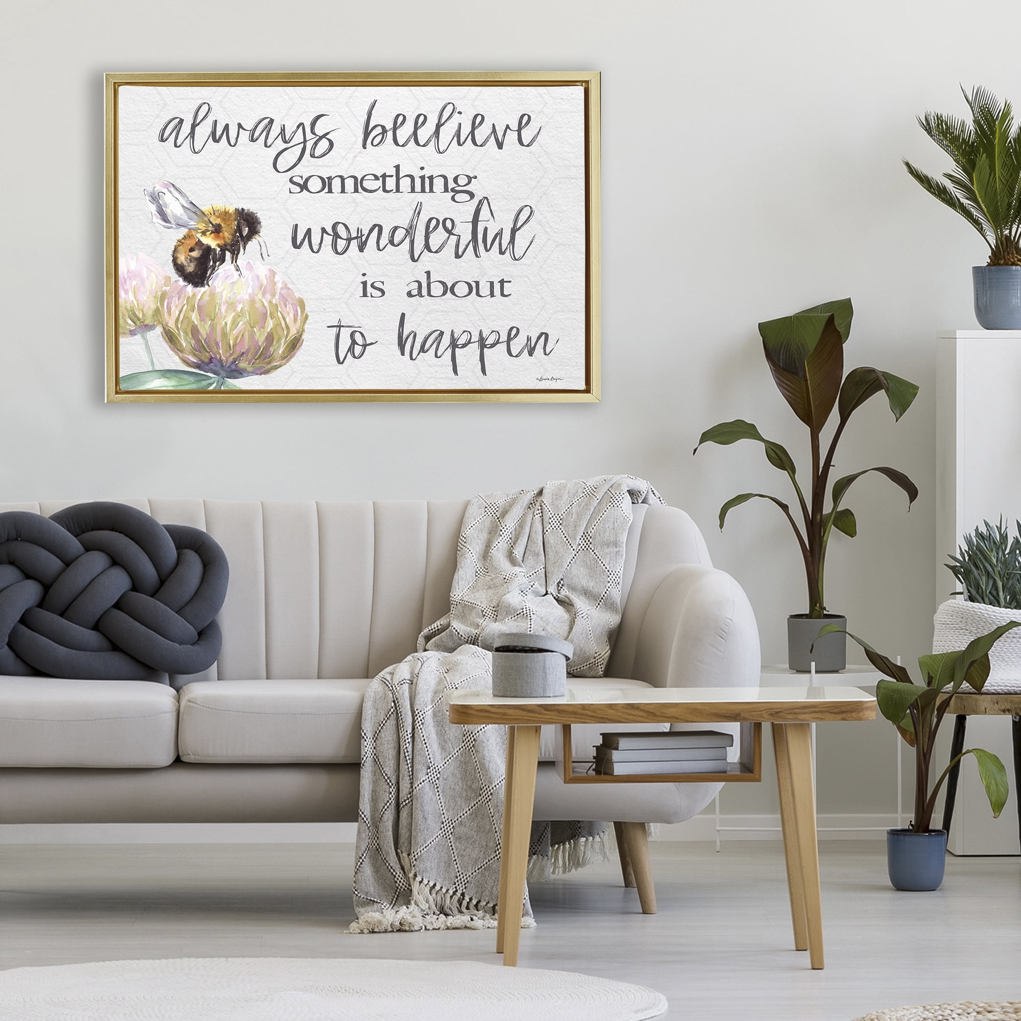 Stupell Industries Always Believe Something Wonderful Gold Framed Floater Canvas Wall Art, design by Susie Boyer