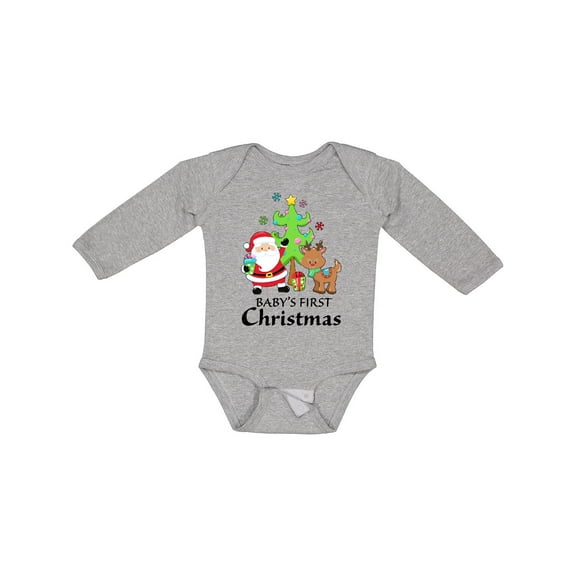 Inktastic Baby's 1st Christmas with Santa Reindeer and Tree Boys or Girls Long Sleeve Baby Bodysuit