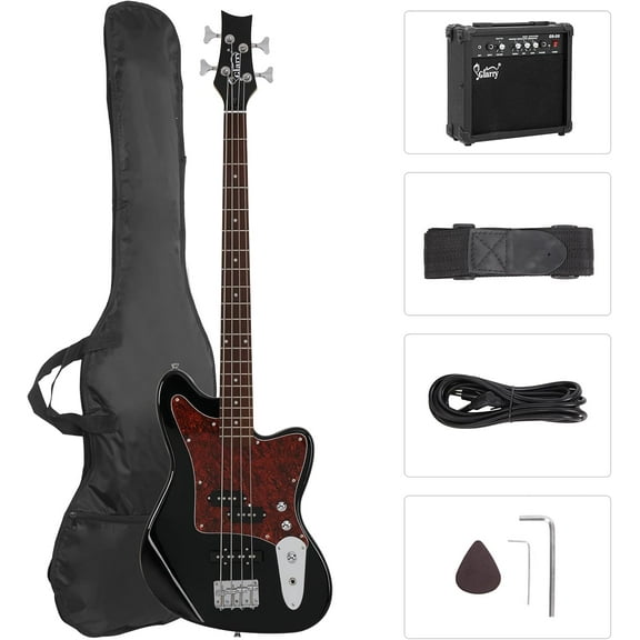 GLARRY 4 String Electric Bass Guitar Beginner Kit w/20w Amp, Red Pearl Guard Full Size Bass with Digital Tuner,Amp Cable, Strap, Bag and Accessories(Mint Green)