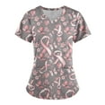 thumbnail image 4 of Xfvqtps Scrub Tops for Women Pink Ribbon Breast Cancer Awareness Scrubs Comfortable Lightweight Nursing Uniforms V-neck Short Sleeve Nurse Top Working Uniforms with Pockets Pink, 4 of 4