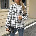 thumbnail image 7 of ZZkhGO Women's Long Sleeve Lapel Hoodless Jacket Plaid Button Cardigan Coat Top with Pocket Fall Casual Thickened Turndown Woollen Coat, 7 of 7