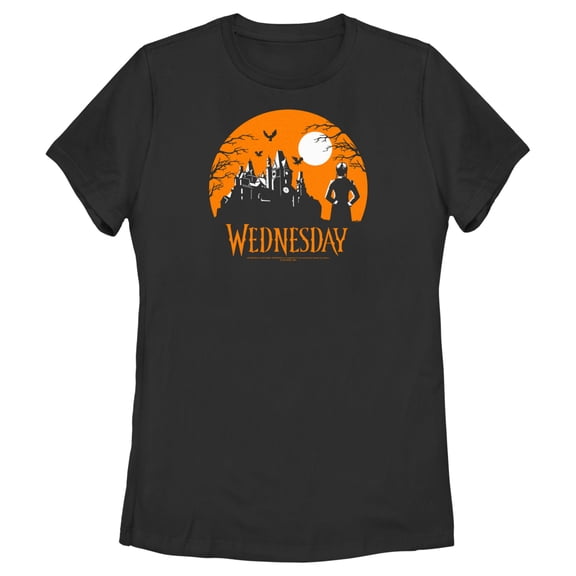 Women's Wednesday Halloween Haunted House Graphic Tee Black X Large