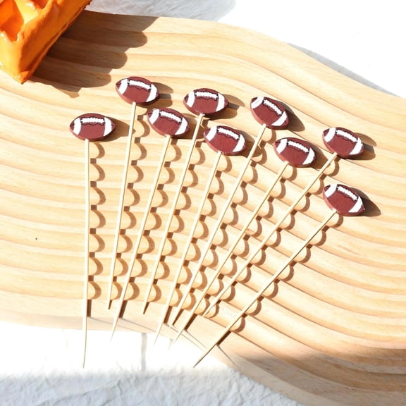 Sinkoo 100pcs Football Cocktail Picks, Superbowl Party Decorations, Toothpicks for Appetizers, Bamboo Food Sandwich Skewers Drinks Dessert Cocktail Toothpicks for Football Sport Party Decorations