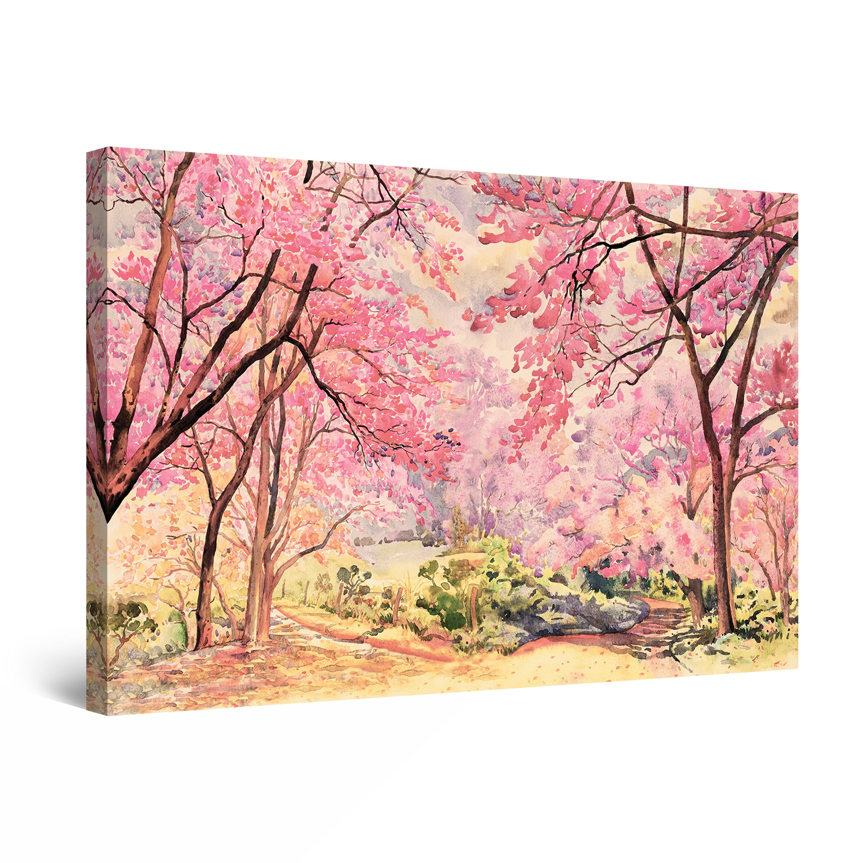 Startonight Canvas Wall Art Abstract Pink Forest Trees Painting