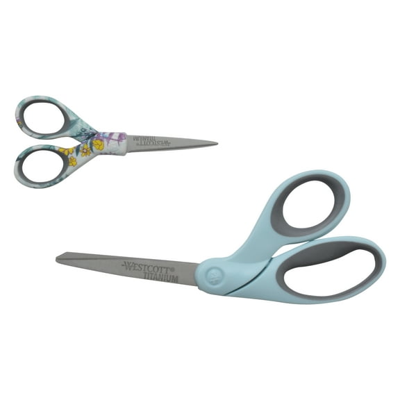 Westcott 8” & 5” Sewing Scissors Set, Titanium Bonded, Multicolor Blue & Floral, for Crafting and Fabric